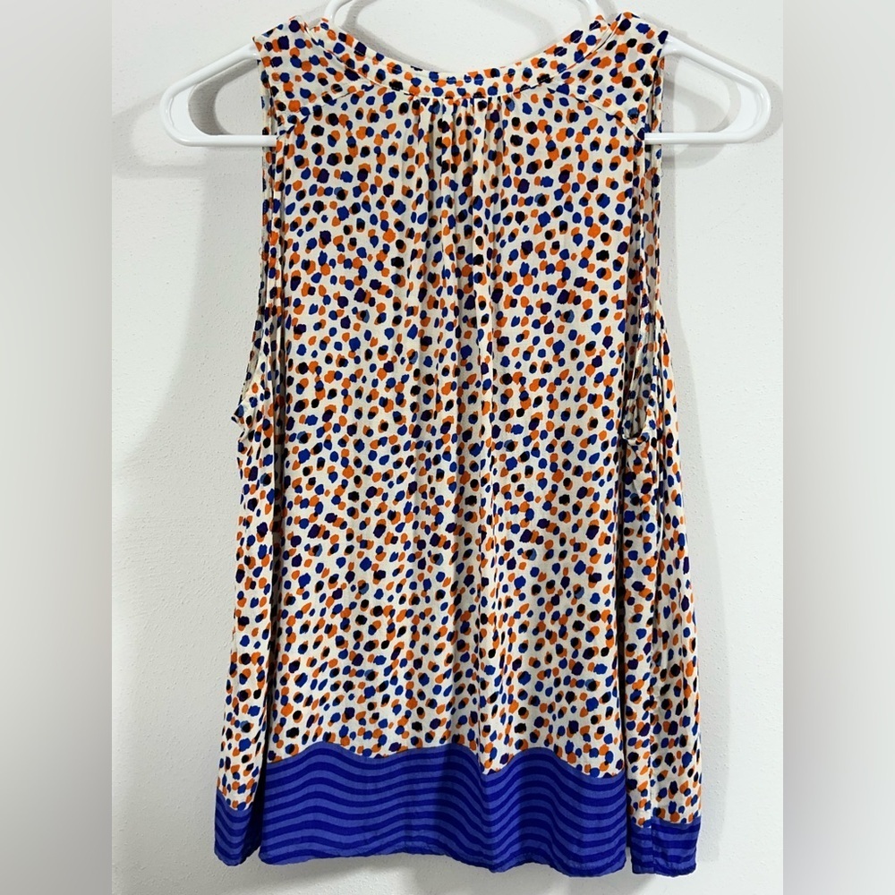 Maeve Polka Dot Sleeveless Flowing V-neck Blouse in Orange and Purple Size 6 - Picture 3 of 9